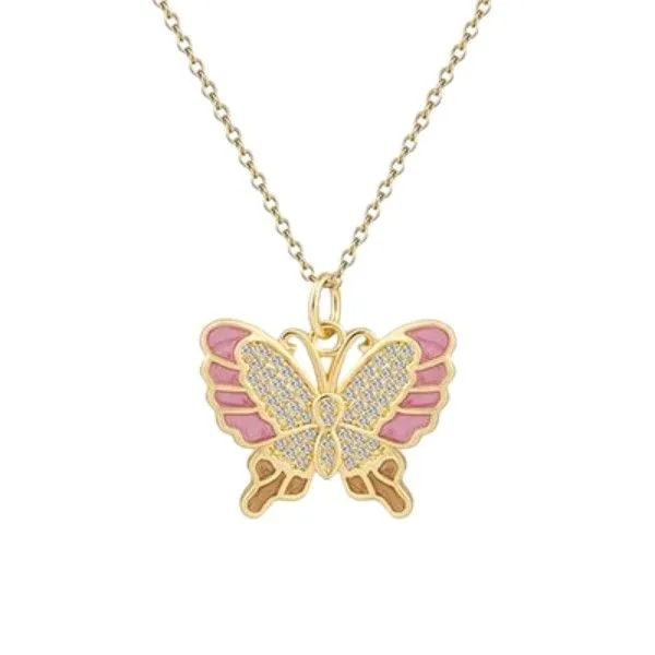 Goldtone Handmade Pink Butterfly Pendant on Adjustable Chain Dickinson Jewelers Dunkirk, MD