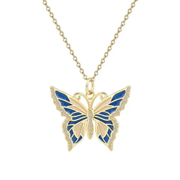 Goldtone Handmade Blue Butterfly Pendant on Adjustable Chain Dickinson Jewelers Dunkirk, MD