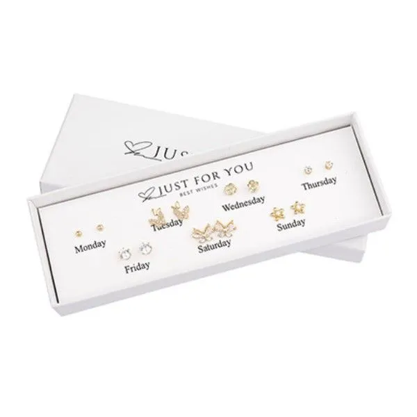 Goldtone Days of the Week Post Earrings Boxed Set Dickinson Jewelers Dunkirk, MD