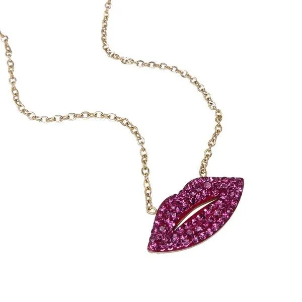Goldtone Pink Lips Center Necklace Dickinson Jewelers Dunkirk, MD