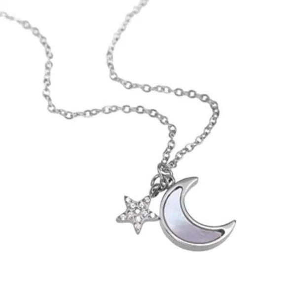 Stainless MOP Moon and Star Pendant on Chain Dickinson Jewelers Dunkirk, MD