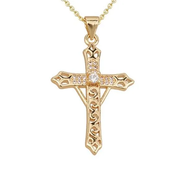 Goldtone Crystal Cross Pendant on Chain Dickinson Jewelers Dunkirk, MD