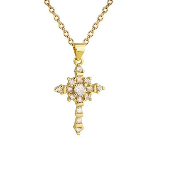 Goldtone Crystal Cross Pendant on Chain Dickinson Jewelers Dunkirk, MD