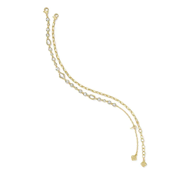 14k Gold Plated Mini "Elisa and Abbie" Set of 2 Delicate Chain Bracelets in White Mix Image 2 Dickinson Jewelers Dunkirk, MD