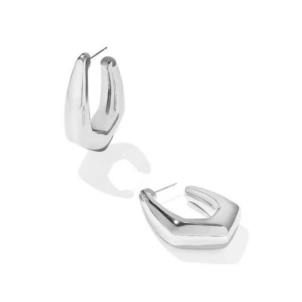 Rhodium Plated "Kaia" Polished Hoop Earrings Dickinson Jewelers Dunkirk, MD