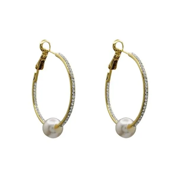 14k Gold Plated CZ Hoop with Sliding Pearl Earrings Dickinson Jewelers Dunkirk, MD
