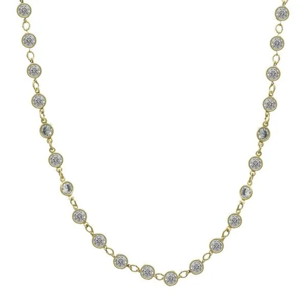 14k Gold Plated 36" Round Bezel CZ Station Necklace Dickinson Jewelers Dunkirk, MD