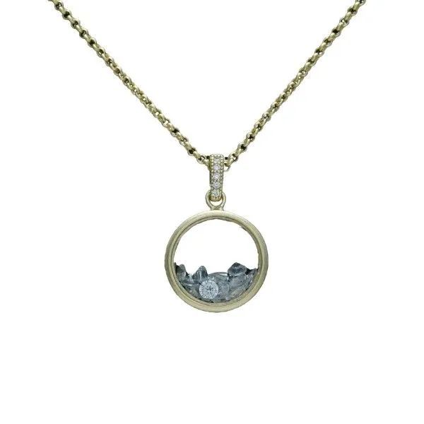 14k Gold Plated Round Disc with Floating Crystals Pendant on Chain Dickinson Jewelers Dunkirk, MD