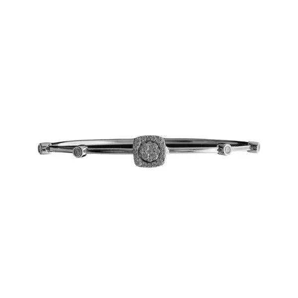 Rhodium Plated Halo Cluster CZ Center Hinged Bangle Dickinson Jewelers Dunkirk, MD