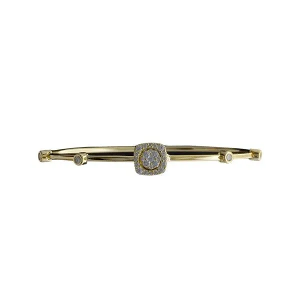 14k Gold Plated Halo Cluster CZ Center Hinged Bangle Dickinson Jewelers Dunkirk, MD