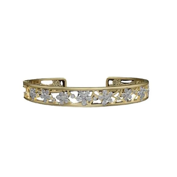 Boutique Jewelry 14k Gold Plated Pave Flowers Hinged Bangle Dickinson Jewelers Dunkirk, MD