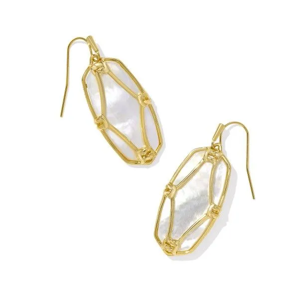 14k Gold Plated "Elle" Lattice Frame Drop Earrings in Ivory MOP Dickinson Jewelers Dunkirk, MD