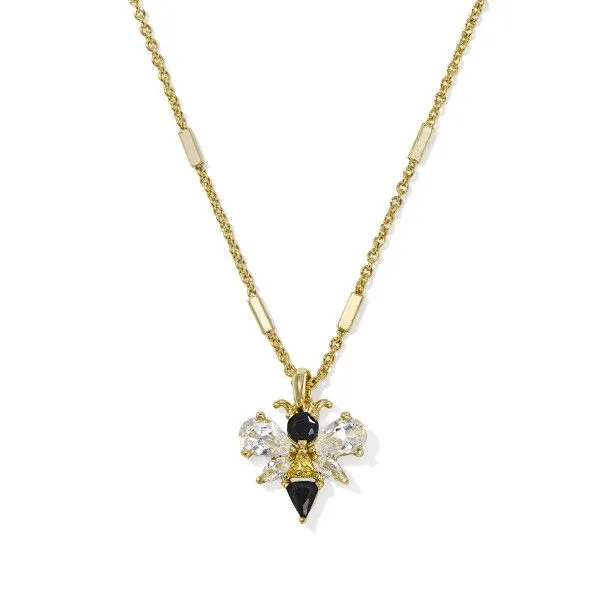 14k Gold Plated "Bee" Short Pendant Necklace in Black and Yellow Mix Dickinson Jewelers Dunkirk, MD