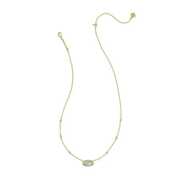 14k Gold Plated "Elisa" Lattice Frame Necklace in Light Green MOP Image 2 Dickinson Jewelers Dunkirk, MD
