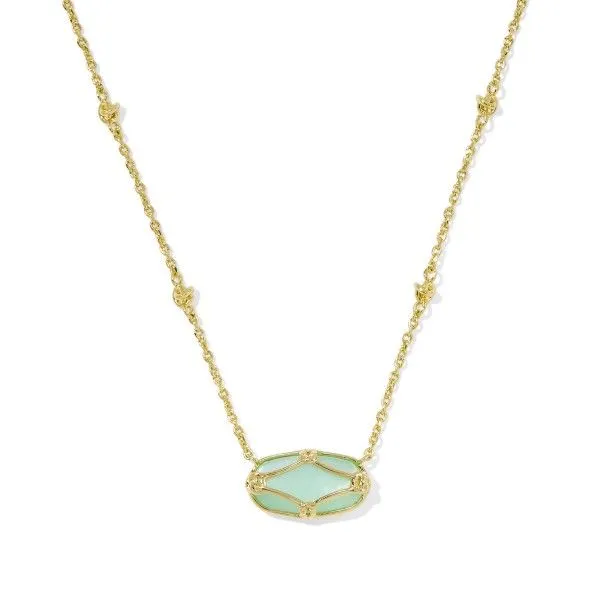 14k Gold Plated "Elisa" Lattice Frame Necklace in Light Green MOP Dickinson Jewelers Dunkirk, MD