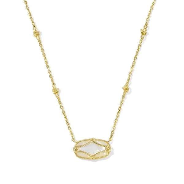 14k Gold Plated "Elisa" Lattice Frame Necklace in Ivory MOP Dickinson Jewelers Dunkirk, MD