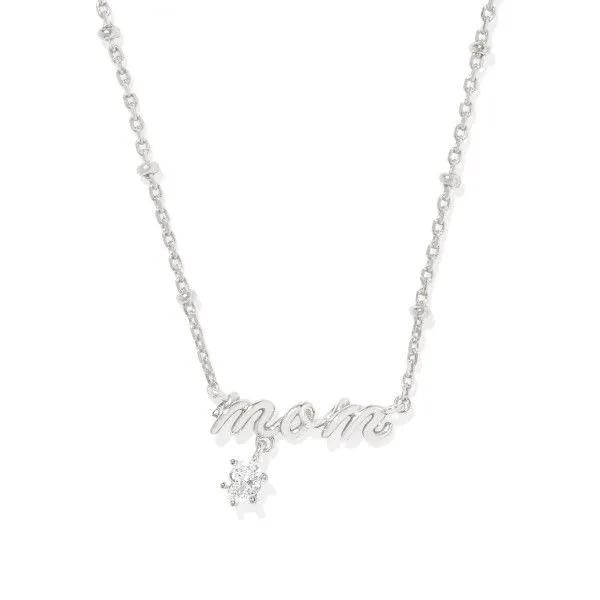 Rhodium Plated "Mom" Crystal Pendant Necklace Dickinson Jewelers Dunkirk, MD
