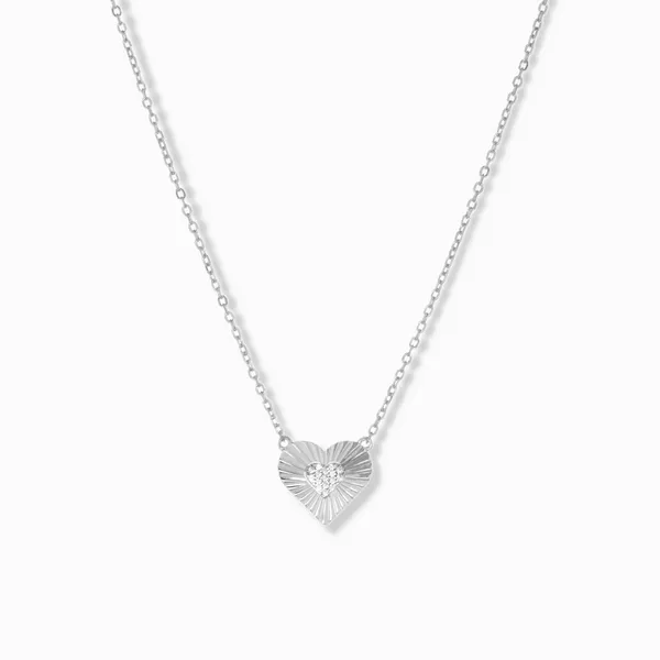 Sterling Silver Pave Etched Heart Center Necklace Dickinson Jewelers Dunkirk, MD