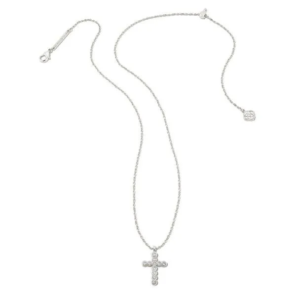 Rhodium Plated White Crystal Cross Pendant Necklace Image 2 Dickinson Jewelers Dunkirk, MD
