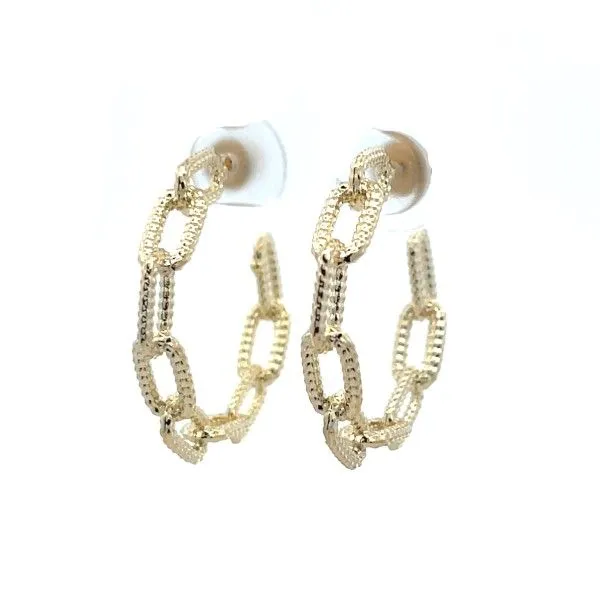 Goldtone Textured Interlocking Link Hoop Earrings Dickinson Jewelers Dunkirk, MD