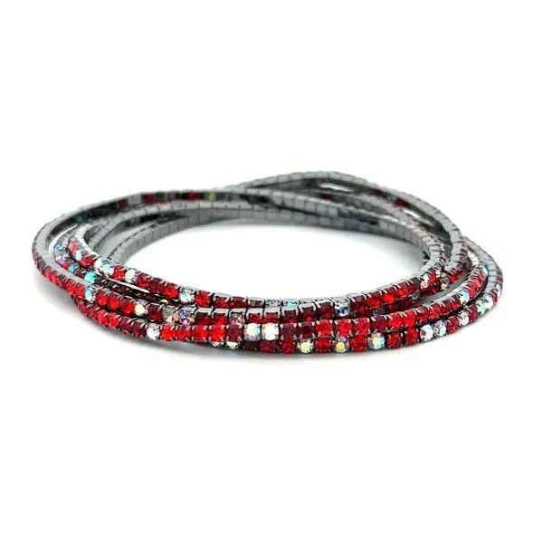 Blacktone Red Multicolor Crystal Stretch Bracelet Set of 5 Dickinson Jewelers Dunkirk, MD