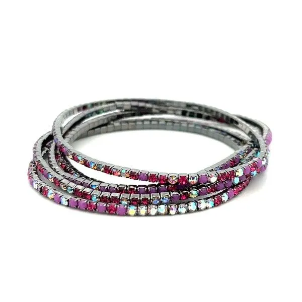 Blacktone Purple, Pink, Iridescent Crystal Stretch Bracelet Set Dickinson Jewelers Dunkirk, MD