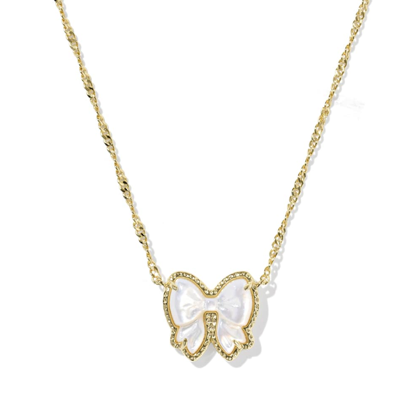 14K Gold Plated Ivory MOP Bow Pendant Necklace Dickinson Jewelers Dunkirk, MD