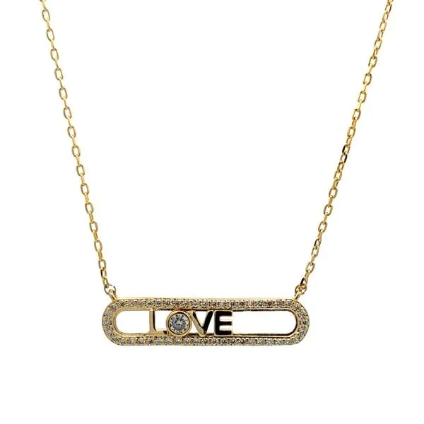 Yellowtone CZ Halo Open Oval LOVE Necklace Dickinson Jewelers Dunkirk, MD