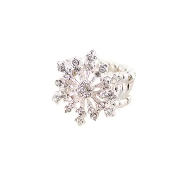 Silvertone Crystal Snowflake Stretch Ring Dickinson Jewelers Dunkirk, MD