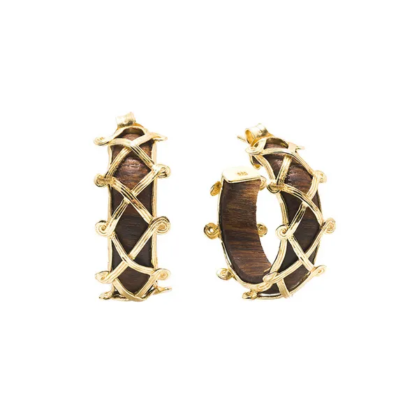 18k Gold Plated "Earth Goddess" Hoop Earrings in Teak Dickinson Jewelers Dunkirk, MD