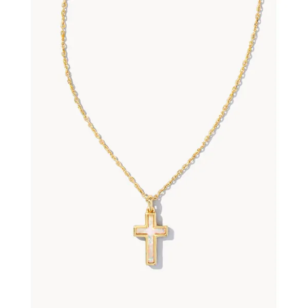 14k Gold Plated Boutique Jewelry Cross Pendant Necklace with White Opal Dickinson Jewelers Dunkirk, MD