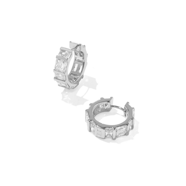 Rhodium Plated White CZ Huggie Earrings Dickinson Jewelers Dunkirk, MD