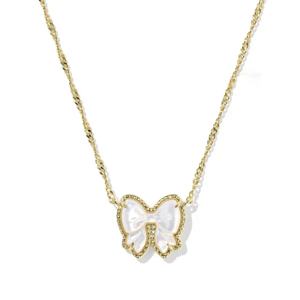 Gold Plated Bow Short Pendant Necklace in Ivory MOP Dickinson Jewelers Dunkirk, MD