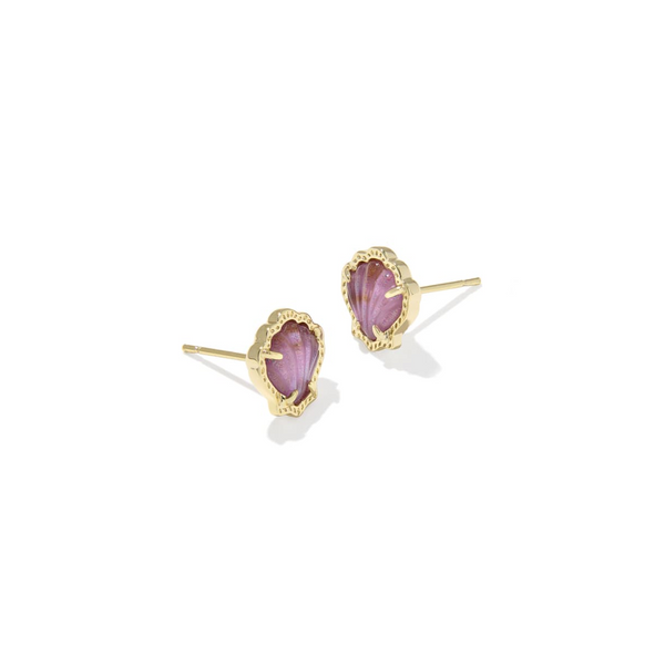 14k Gold Plated Shell Stud Earrings in Purple Iridescent Abalone Illusion Dickinson Jewelers Dunkirk, MD
