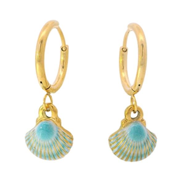 Blue/White Clam Shell Hoop Earrings Dickinson Jewelers Dunkirk, MD