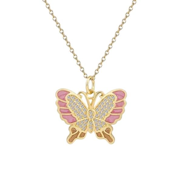 Goldtone Pink Butterfly Pendant Necklace Dickinson Jewelers Dunkirk, MD