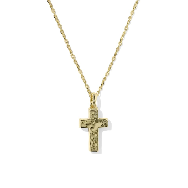 14k Gold Plated Cross Pendant Necklace in Blush Pink Dichroic Glass Image 2 Dickinson Jewelers Dunkirk, MD
