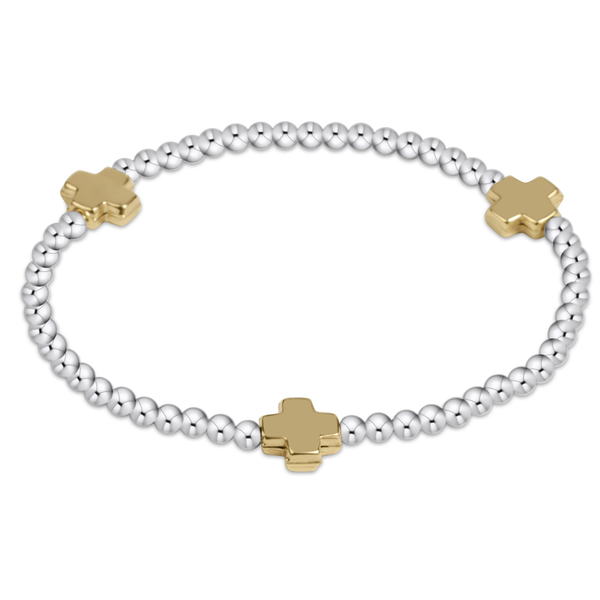 Sterling Silver and 14k Gold Filled Signature Cross Beaded Stretch Bracelet Dickinson Jewelers Dunkirk, MD