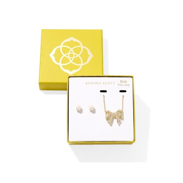 14k Gold Plated Bow Gift Set in White Mix Dickinson Jewelers Dunkirk, MD