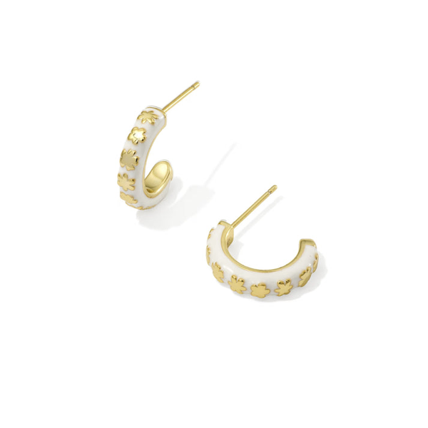 14k Gold Plated Huggie Earrings in White Enamel Image 2 Dickinson Jewelers Dunkirk, MD