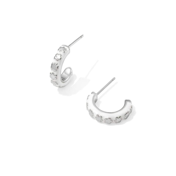 Rhodium Plated Jane Huggie Earrings in White Enamel Image 2 Dickinson Jewelers Dunkirk, MD