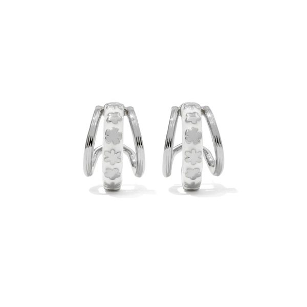 Rhodium Plated Jane Huggie Earrings in White Enamel Dickinson Jewelers Dunkirk, MD