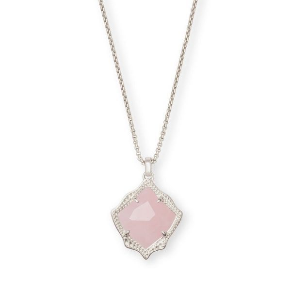 Kendra Scott Kacey Silver Long Pendant Necklace in Rose Quartz Dickinson Jewelers Dunkirk, MD