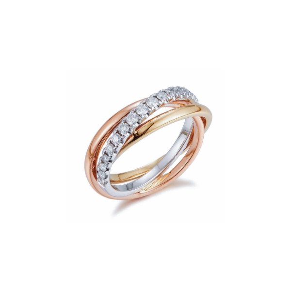 14K Tri-Tone Diamond Crossover Ring Diny's Jewelers Middleton, WI