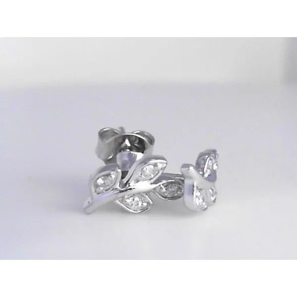 14K White Gold Diamond Leaf Earrings Image 2 Diny's Jewelers Middleton, WI