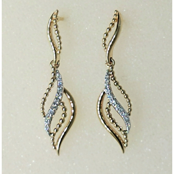 14K Two Tone Diamond Bead Bright Dangle Earrings Diny's Jewelers Middleton, WI