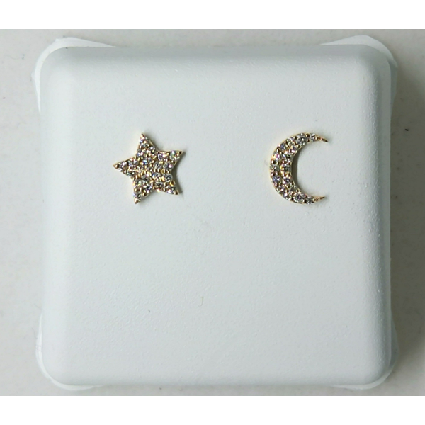 14K Yellow Gold Pave Diamond Moon Star Stud Earrings Diny's Jewelers Middleton, WI