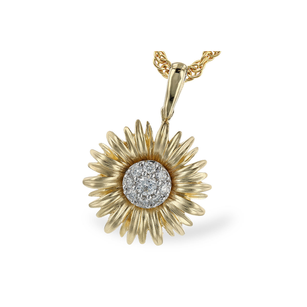 14K Two Tone Diamond Sunflower Pendant Diny's Jewelers Middleton, WI