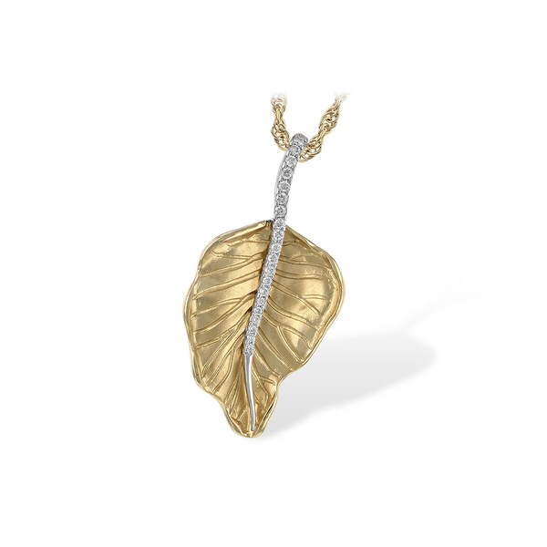 14K Two Tone Diamond Leaf Pendant Diny's Jewelers Middleton, WI