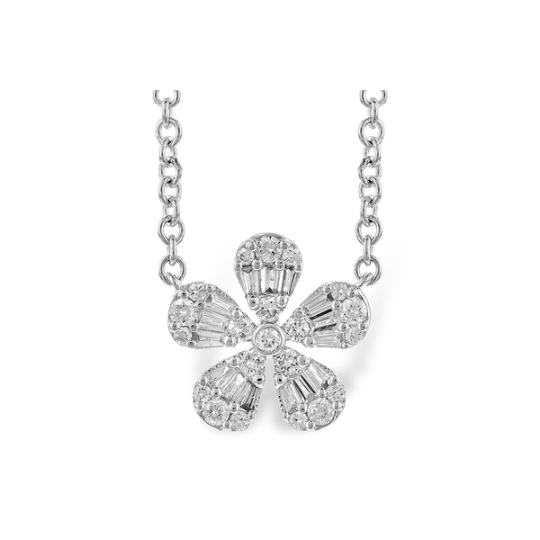 14K White Gold Diamond Flower Necklace Diny's Jewelers Middleton, WI